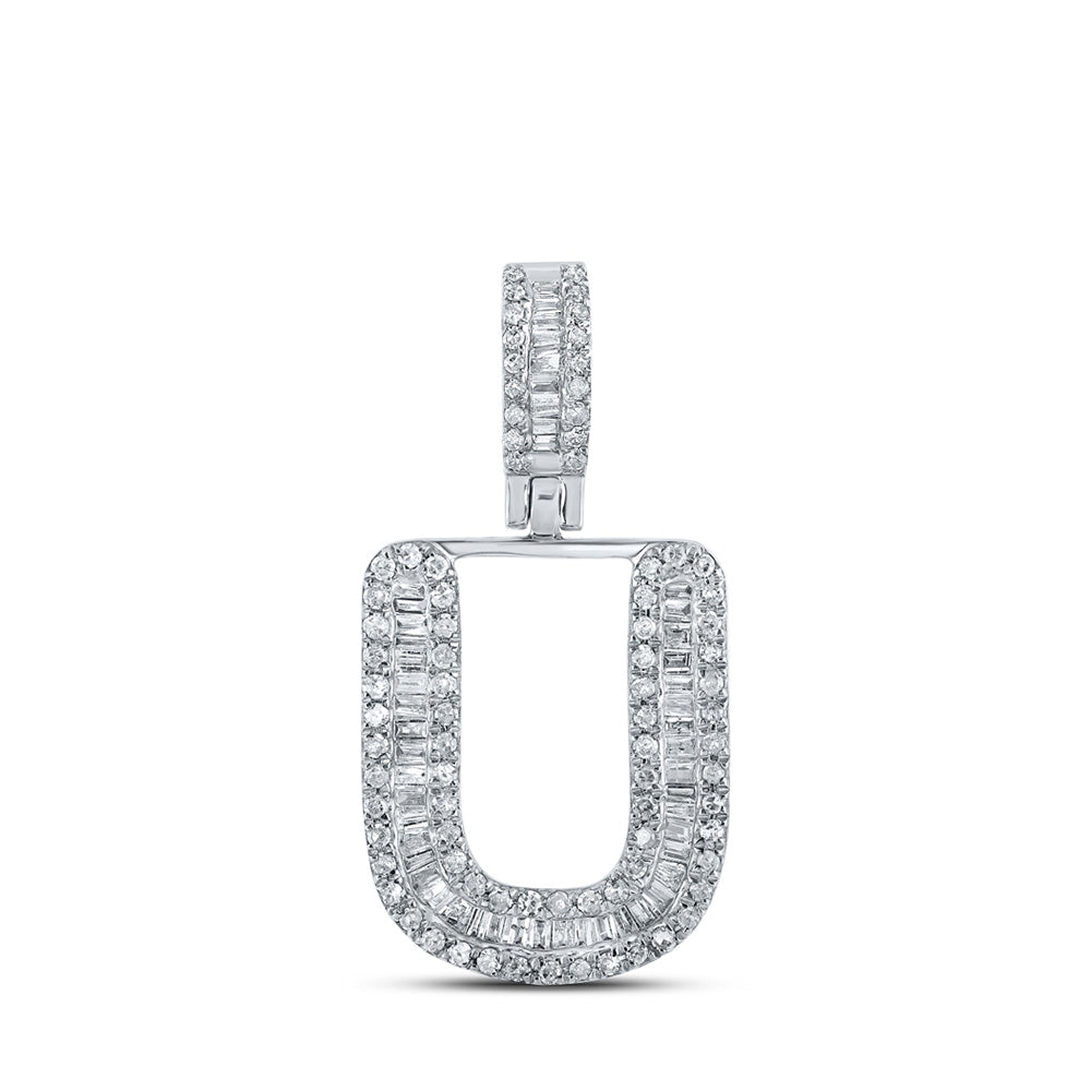 10K White Gold Mens Baguette Diamond Initial Letter Pendant
