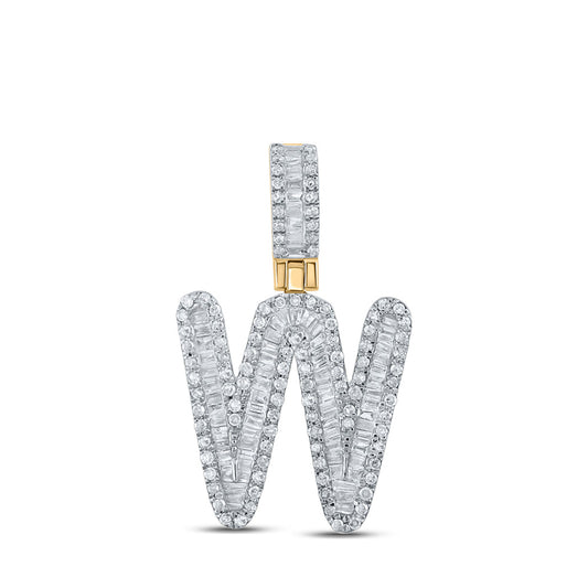 10K Yellow Gold Mens Baguette Diamond W Initial Letter Pendant 5/8 Cttw, Length: 1.01 In, Width: 0.55 In