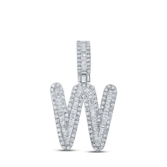 10K White Or Yellow Gold Mens Baguette Diamond W Initial Letter Pendant