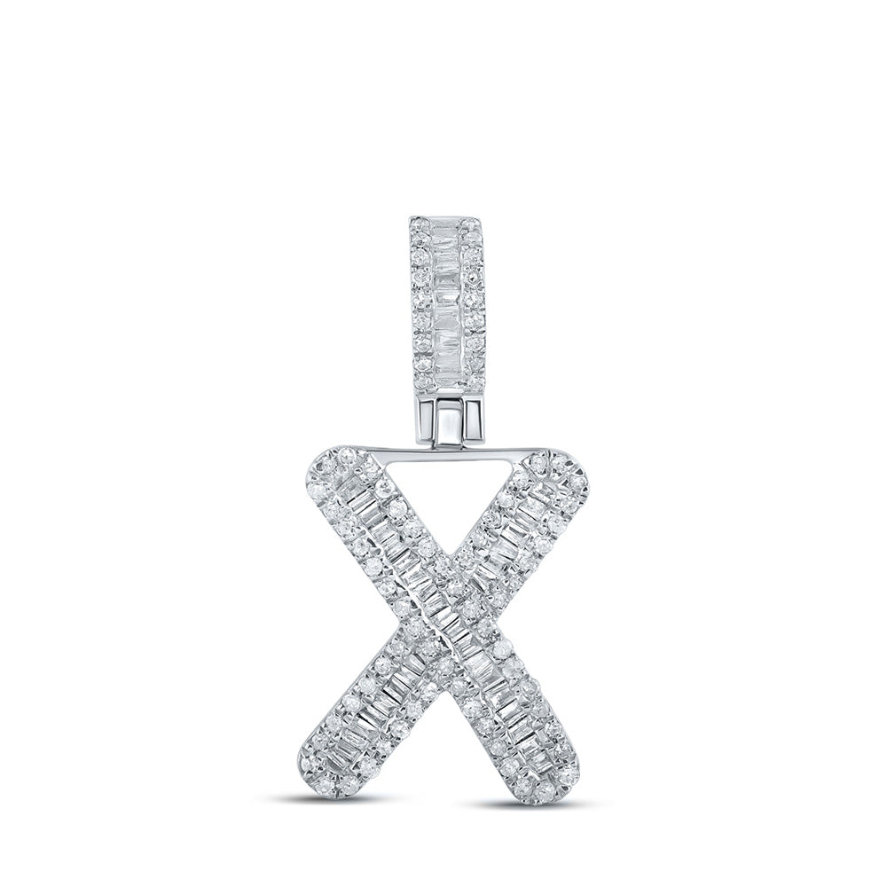 10K White Gold Mens Baguette Diamond Initial Letter Pendant