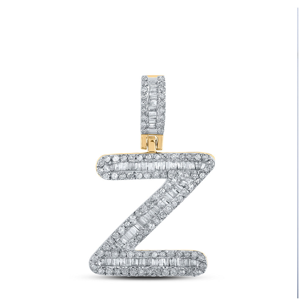 10K Yellow Gold Mens Baguette Diamond Initial Letter Pendant