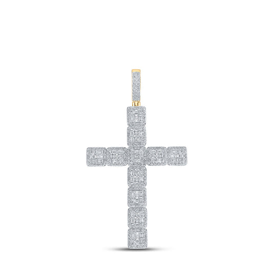 10K Yellow Gold Mens Round Diamond Cross Charm Pendant 4-5/8 Cttw
