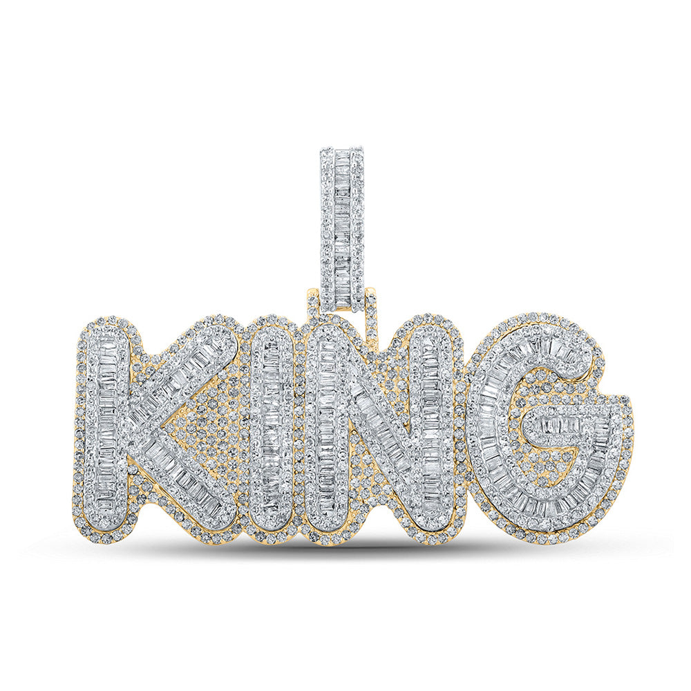 10K Two-tone Gold Mens Baguette Diamond King Charm Pendant 5-1/4 Cttw, Length: 0.98 In, Width: 2.32 In