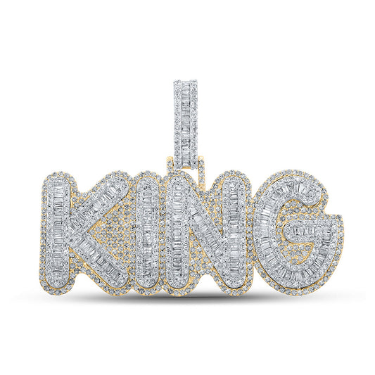 10K Two-tone Gold Mens Baguette Diamond King Charm Pendant 5-1/4 Cttw, Length: 0.98 In, Width: 2.32 In