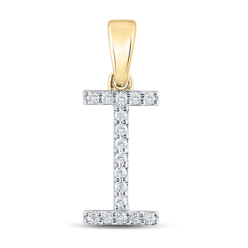 14K Yellow Gold Womens Round Diamond Initial Letter Pendant