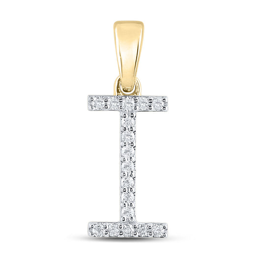 14K Yellow Gold Womens Round Diamond Initial Letter Pendant
