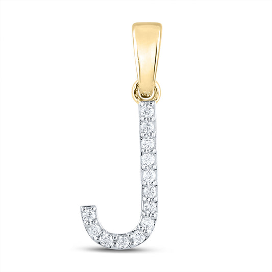 14K Yellow Gold Womens Round Diamond J Initial Letter Pendant 1/10 Cttw