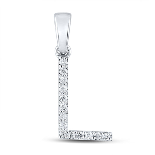14K White Gold Womens Round Diamond Initial Letter Pendant