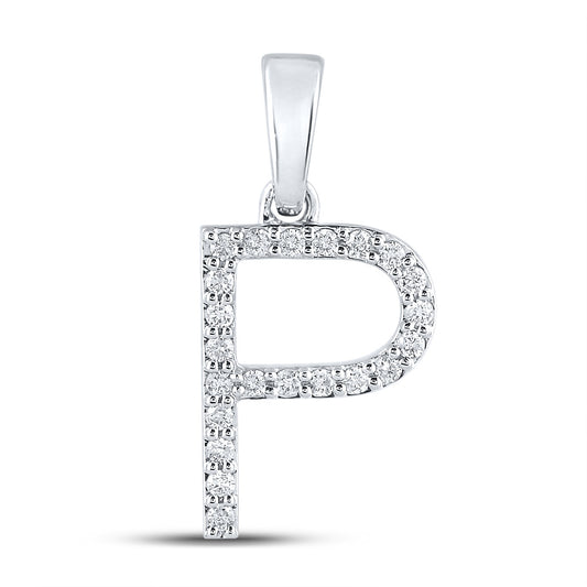 14K White Gold Womens Round Diamond P Initial Letter Pendant 1/6 Cttw