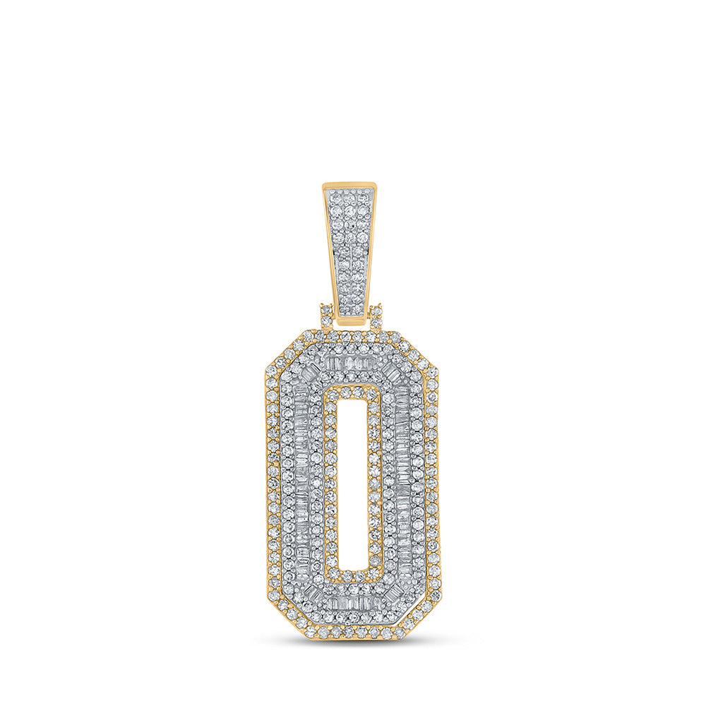10K Two-tone Gold Mens Baguette Diamond Number Charm Pendant