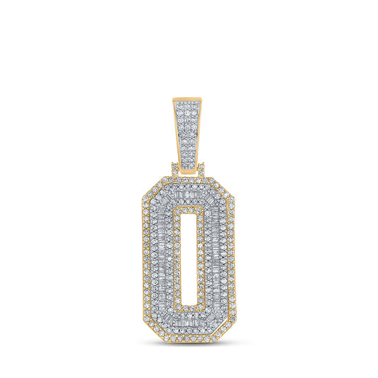 10K Two-tone Gold Mens Baguette Diamond Number Charm Pendant