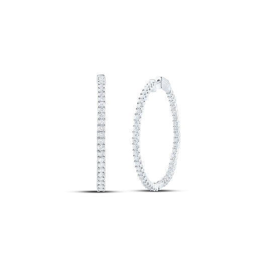 14K White Gold Womens Round Diamond Inside Outside Hoop Earrings 3-7/8 Cttw