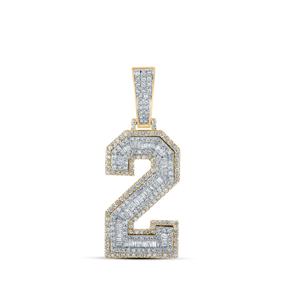 10K Two-tone Gold Mens Baguette Diamond Number Charm Pendant