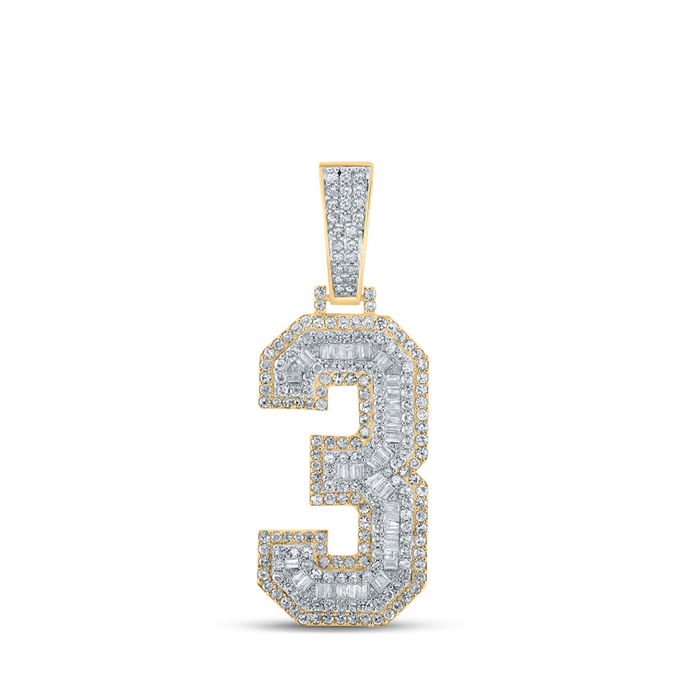 10K Two-tone Gold Mens Baguette Diamond Number Charm Pendant