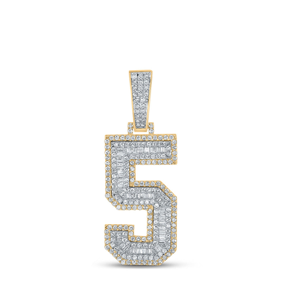 10K Two-tone Gold Mens Baguette Diamond Number Charm Pendant