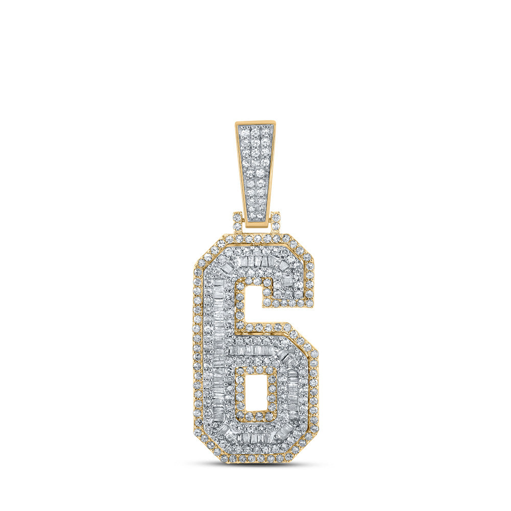 10K Two-tone Gold Mens Baguette Diamond Number Charm Pendant