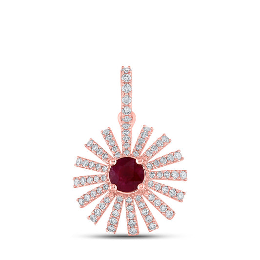 14K Rose Gold Womens Round Ruby Diamond Circle Pendant 4 Cttw, Length: 1.15 In, Width: 1.03 In