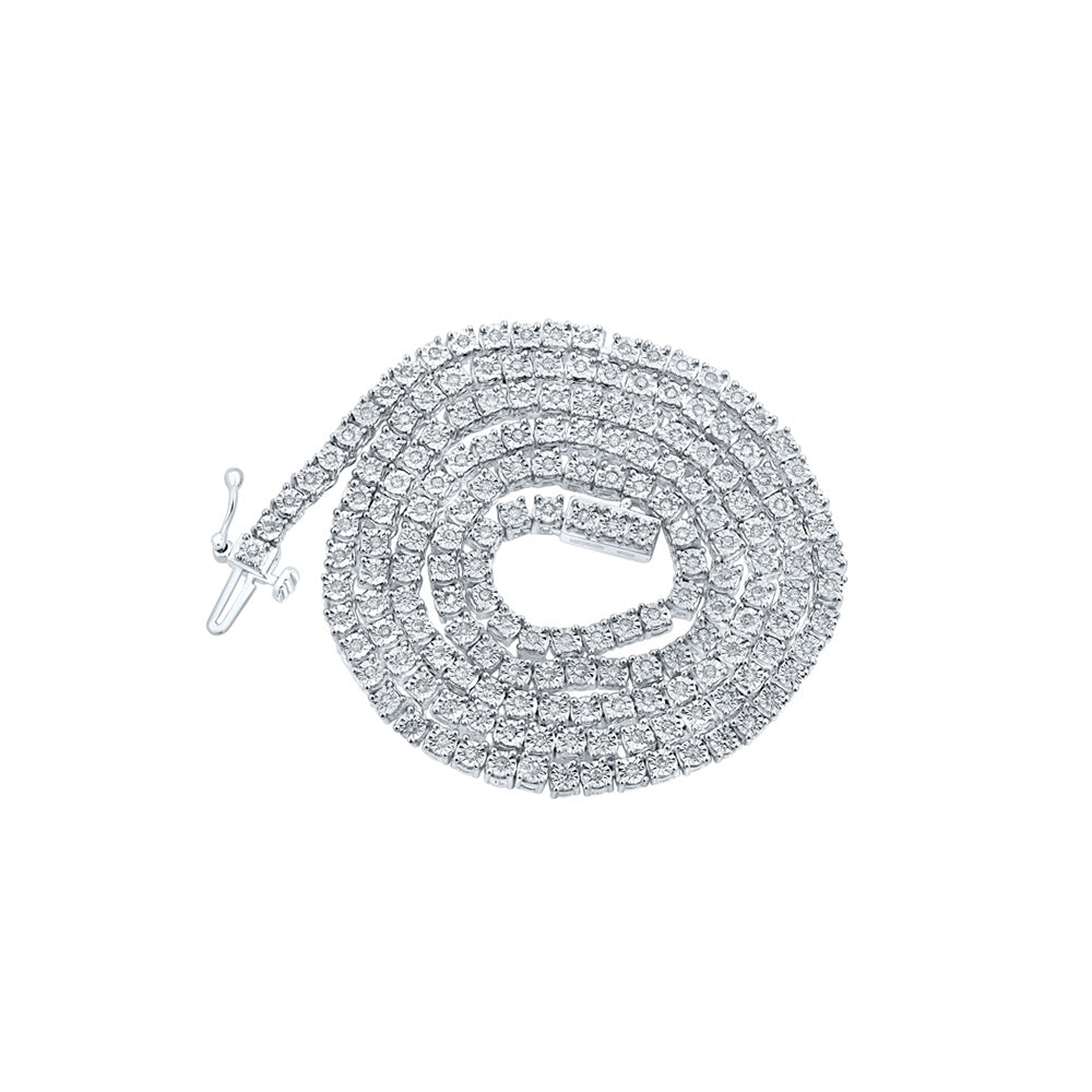 Sterling Silver Mens Round Diamond 20-inch Single Row Chain Necklace 1-1/4 Cttw, Length: 20 In