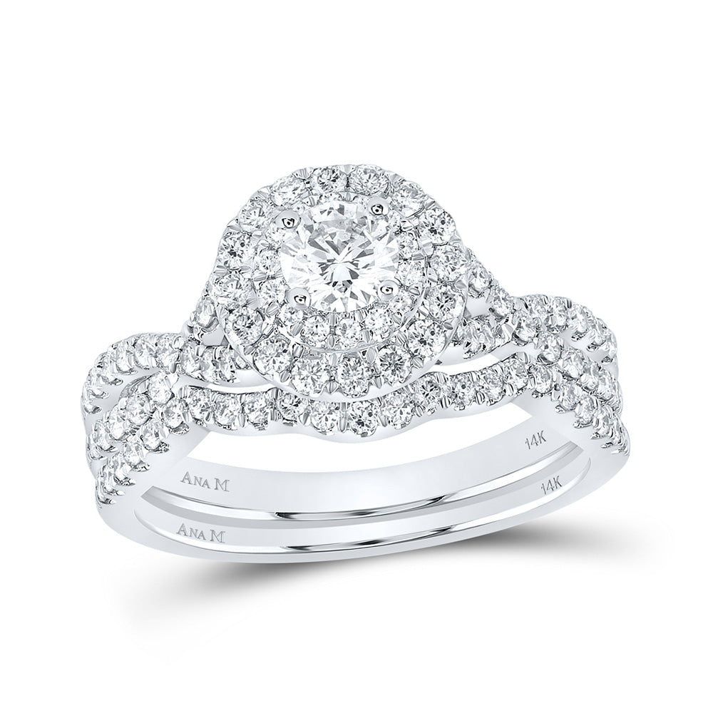 14K White Gold Round Diamond Halo Bridal Wedding Ring Band Set 1 Cttw, Womens Size: 5-10