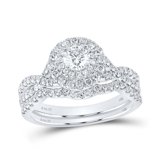 14K White Gold Round Diamond Halo Bridal Wedding Ring Band Set 1 Cttw, Womens Size: 5-10