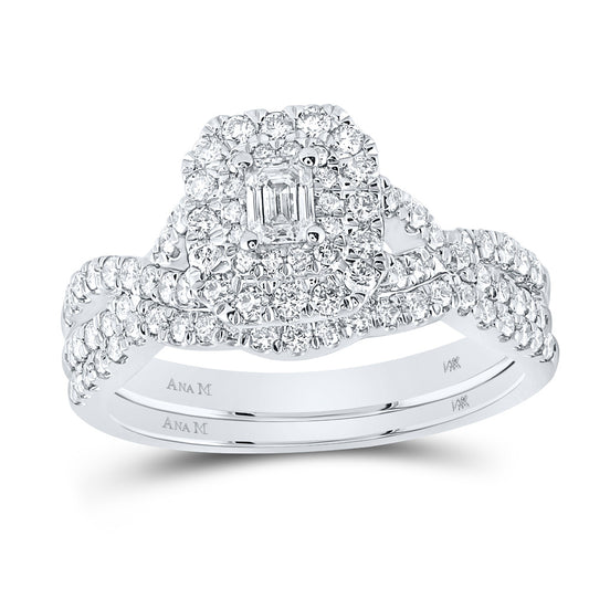 14K White Gold Emerald Diamond Halo Bridal Wedding Ring Band Set 1 Cttw, Womens Size: 5-10