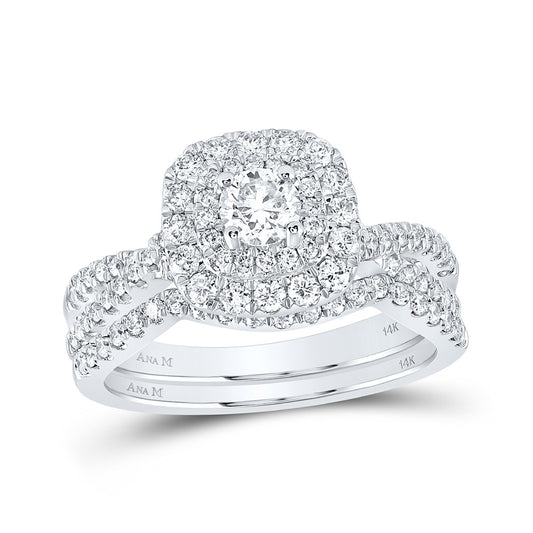 14K White Gold Round Diamond Halo Bridal Wedding Ring Band Set 1 Cttw, Womens Size: 5-10