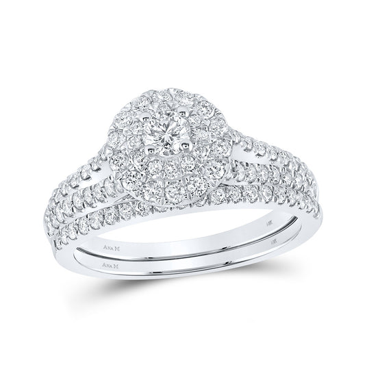 14K White Gold Round Diamond Halo Bridal Wedding Ring Band Set 1 Cttw, Womens Size: 5-10