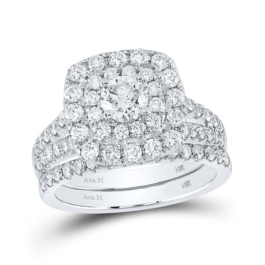 14K White Gold Round Diamond Square Halo Bridal Wedding Ring Band Set 2 Cttw, Womens Size: 5-10