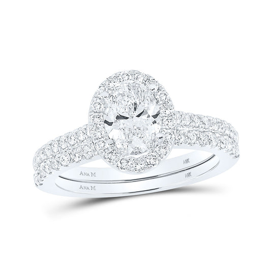 14K White Gold Oval Diamond Halo Bridal Wedding Ring Band Set 1-1/2 Cttw, Womens Size: 5-10