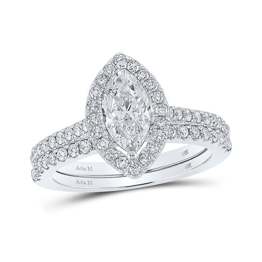 14K White Gold Marquise Diamond Halo Bridal Wedding Ring Band Set 1-1/2 Cttw, Womens Size: 5-10