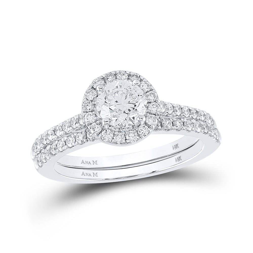 14K White Gold Round Diamond Halo Bridal Wedding Ring Band Set 1 Cttw, Womens Size: 5-10