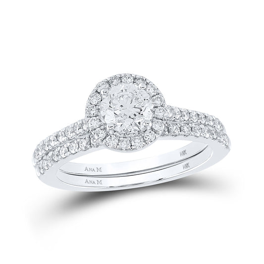 14K White Gold Round Diamond Halo Bridal Wedding Ring Band Set 1 Cttw, Womens Size: 5-10