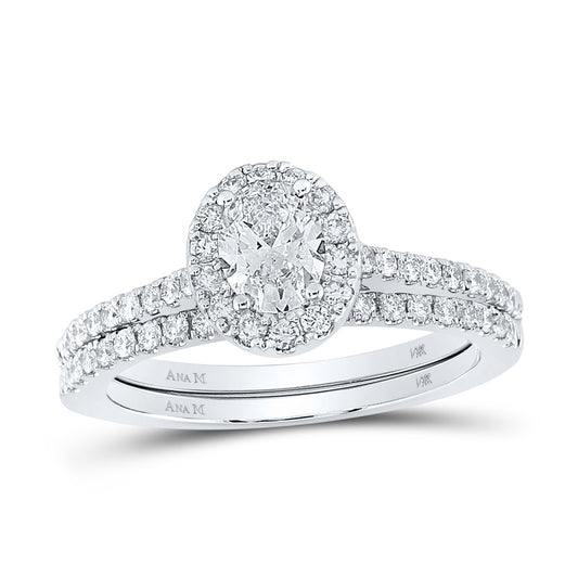 14K White Gold Oval Diamond Halo Bridal Wedding Ring Band Set 1 Cttw, Womens Size: 5-10