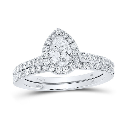 14K White Gold Pear Diamond Halo Bridal Wedding Ring Band Set 1 Cttw, Womens Size: 5-10