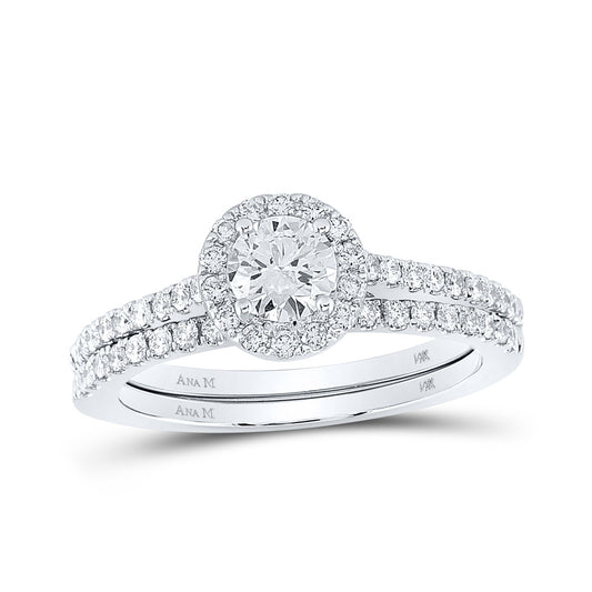 14K White Gold Round Diamond Halo Bridal Wedding Ring Band Set 1 Cttw, Womens Size: 5-10