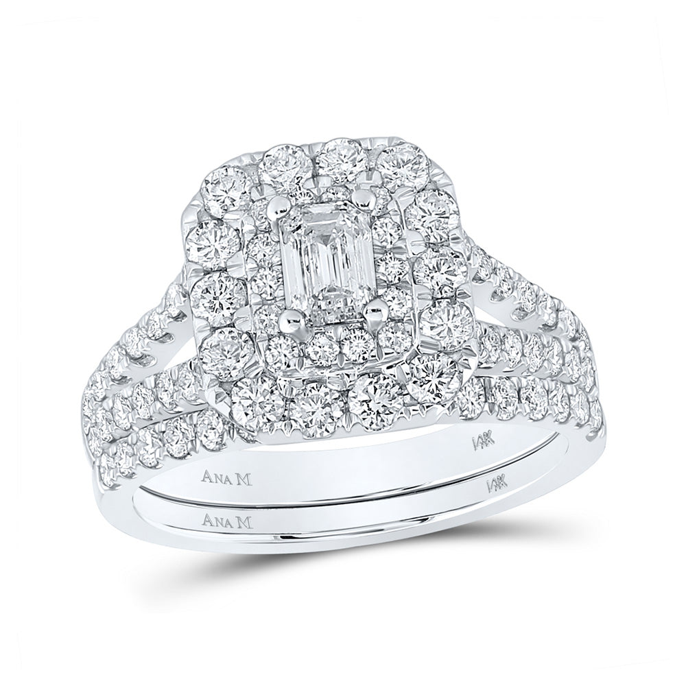 14K White Gold Emerald Diamond Halo Bridal Wedding Ring Band Set 2 Cttw, Womens Size: 5-10