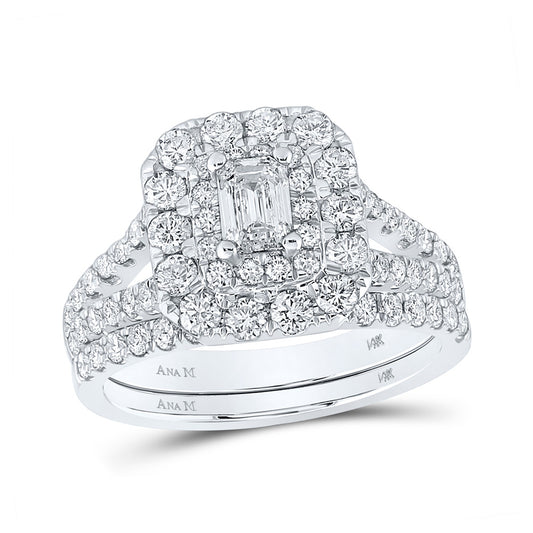 14K White Gold Emerald Diamond Halo Bridal Wedding Ring Band Set 2 Cttw, Womens Size: 5-10