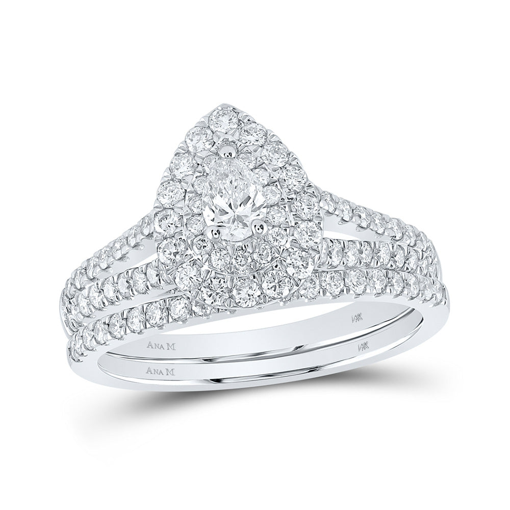 14K White Gold Pear Diamond Halo Bridal Wedding Ring Band Set 1 Cttw, Womens Size: 5-10