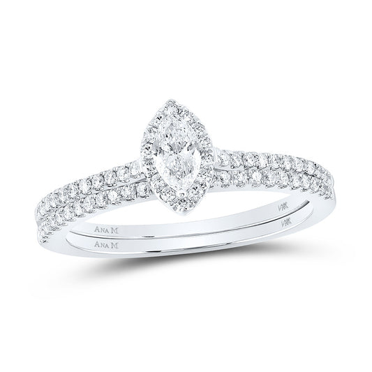 14K White Gold Marquise Diamond Halo Bridal Wedding Ring Band Set 1/2 Cttw, Womens Size: 5-10
