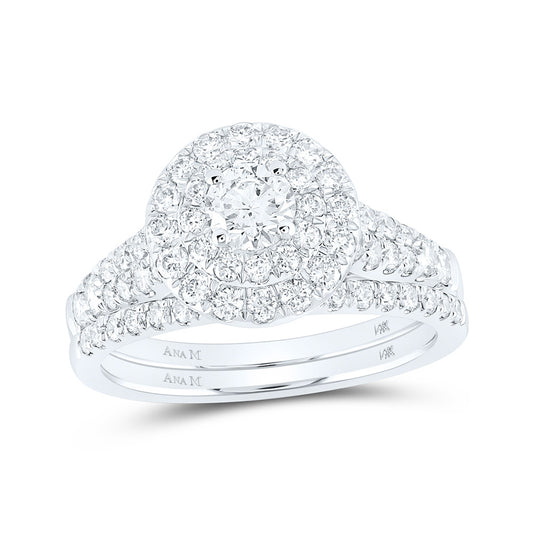 14K White Gold Round Diamond Halo Bridal Wedding Ring Band Set 1-1/2 Cttw, Womens Size: 5-10