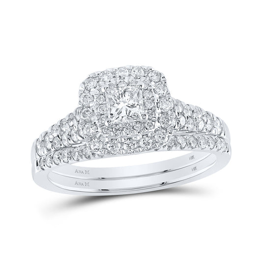 14K White Gold Princess Diamond Halo Bridal Wedding Ring Band Set 1 Cttw, Womens Size: 5-10