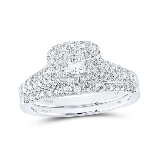 14K White Gold Princess Diamond Halo Bridal Wedding Ring Band Set 1 Cttw, Womens Size: 5-10