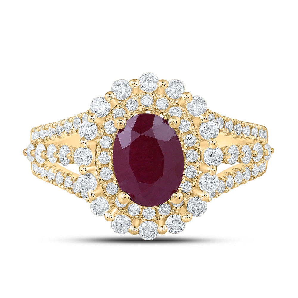 14K Yellow Or Rose Gold Womens Oval Ruby Diamond Solitaire Ring, Womens Size: 5-10