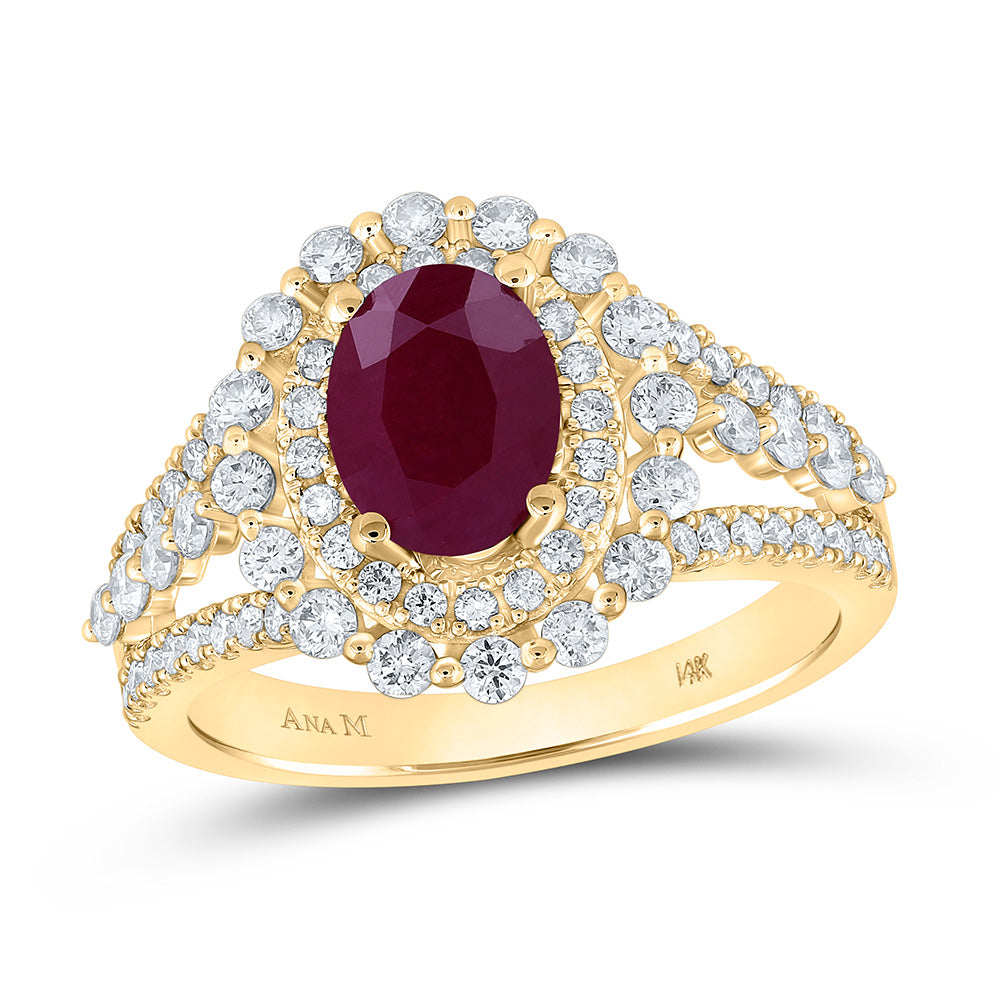 14K Yellow Or Rose Gold Womens Oval Ruby Diamond Solitaire Ring, Womens Size: 5-10
