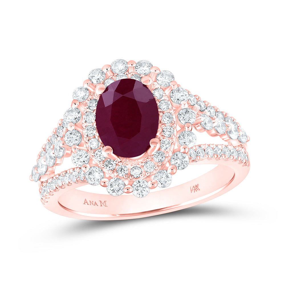 14K Yellow Or Rose Gold Womens Oval Ruby Diamond Solitaire Ring, Womens Size: 5-10