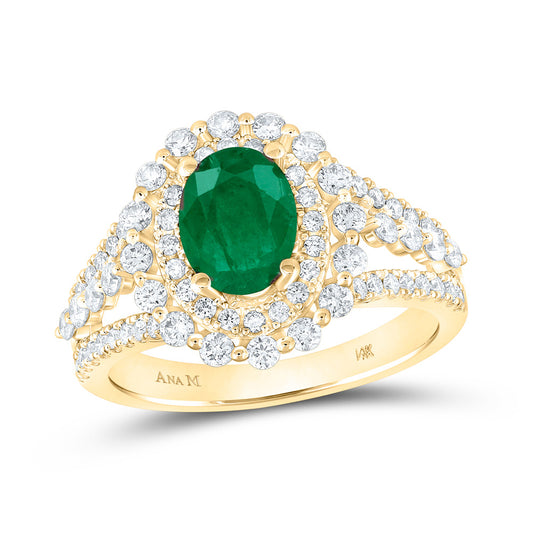 14K Yellow Gold Womens Oval Emerald Solitaire Diamond Fashion Ring, Womens Size: 5-10