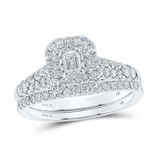 14K White Gold Emerald Diamond Halo Bridal Wedding Ring Band Set 1 Cttw, Womens Size: 5-10