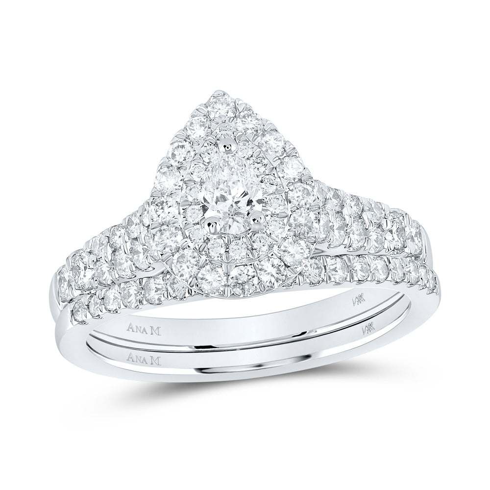 14K White Gold Pear Diamond Halo Bridal Wedding Ring Band Set 1 Cttw, Womens Size: 5-10
