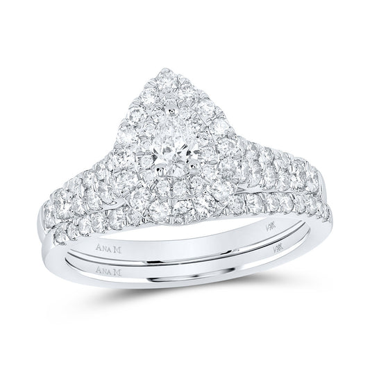 14K White Gold Pear Diamond Halo Bridal Wedding Ring Band Set 1 Cttw, Womens Size: 5-10