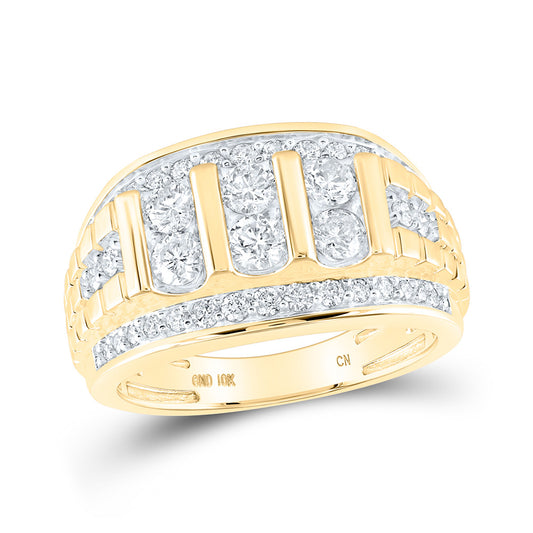 10K Yellow Gold Mens Round Diamond Band Ring 1-1/2 Cttw, Mens Size: 7-13